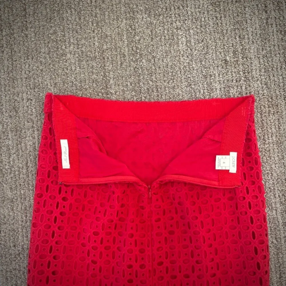 J. Crew No. 2 Eyelet Pencil Skirt in Red Chili, Size 4